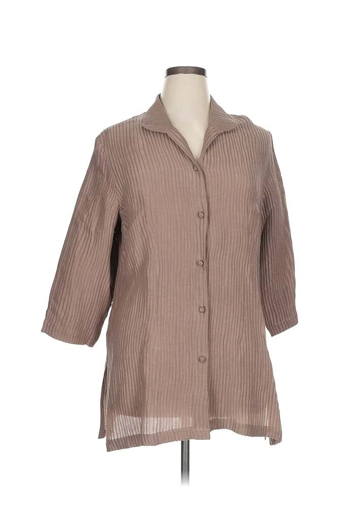 Connie Roberson Brown Stripe Tunic Jacket 100% Silk XL